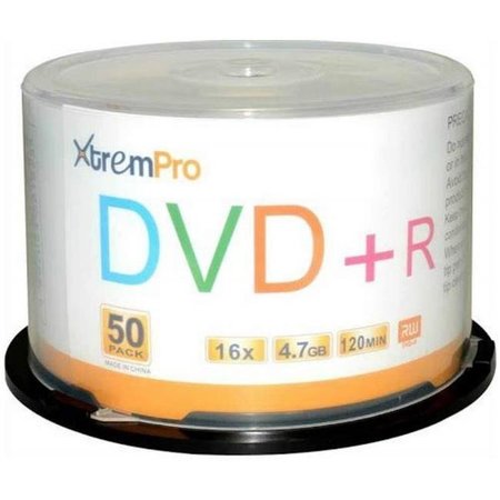 XTREMPRO Xtrempro 11026 DVD Plus R 16X 4.7GB 120 Minute Recordable DVD with Blank Discs Spindle - Pack of 50 11026